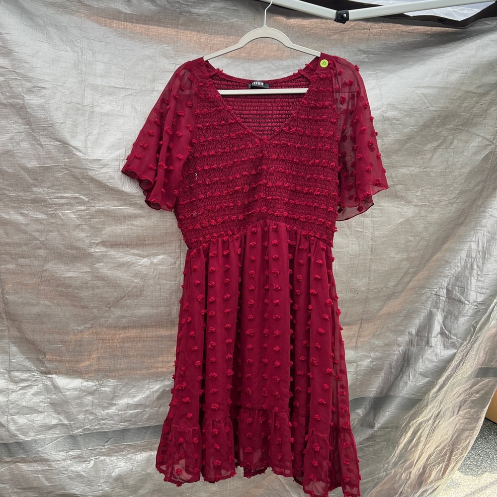 Amazon Red Ruffled Tiered Midi Dress with Flutter Sleeves